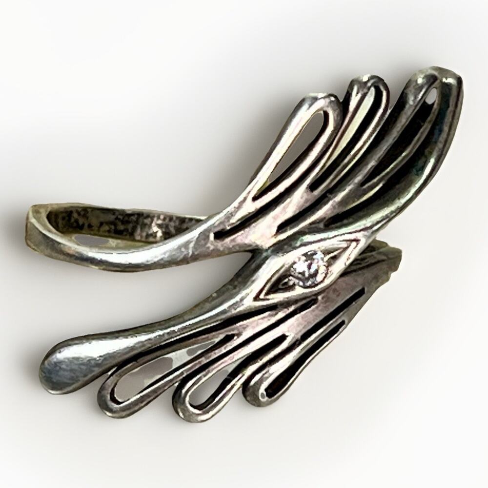 Vintage Sterling Silver Diamond Chip Accent Petal Band Ring 925 Size 7